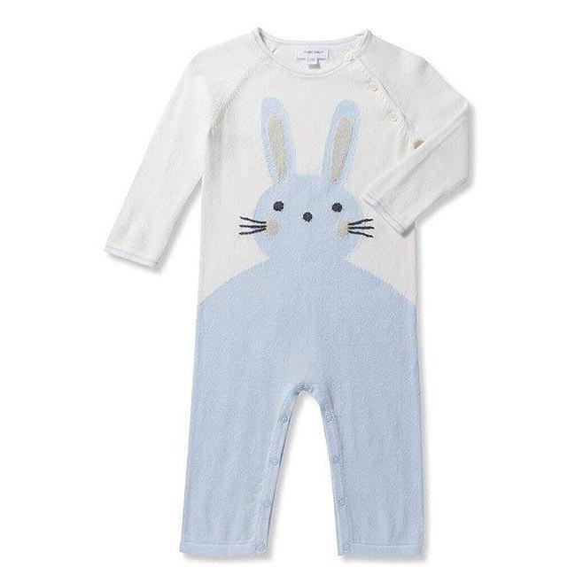 White & Blue Bunny Playsuit-Rompers-Angel Dear-0-3 M-bluebird baby & kids