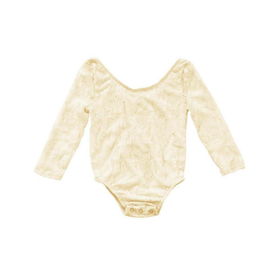 Cream Long Sleeve Lace Leotard-Tops & Tees-Bailey's Blossoms-3-6 M-bluebird baby & kids