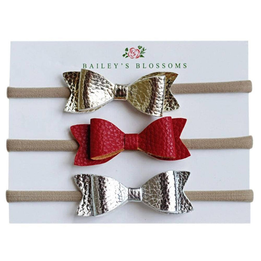 Metallic Leather Bows (3 pc)-Headbands-Bailey's Blossoms-bluebird baby & kids