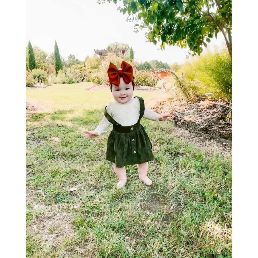 Olive Green Corduroy Suspender Skirt-Dresses-Bailey's Blossoms-9-12 M-bluebird baby & kids