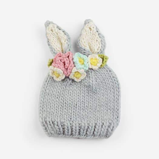 Gray Floral Bunny Ears Winter Hat-Hats-Blueberry Hill-Newborn-bluebird baby & kids