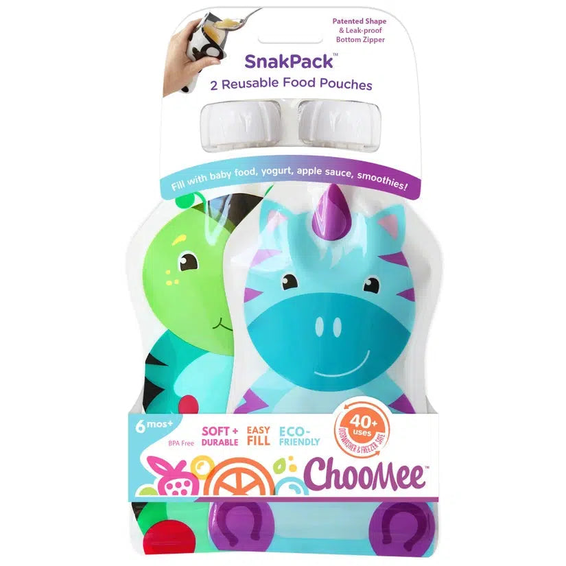 SnakPack Reusable Food Pouch - 2 CT | 5 oz FreshSquad Assort-Nursing & Feeding-ChooMee-Cheetah/Hedgehog-bluebird baby & kids
