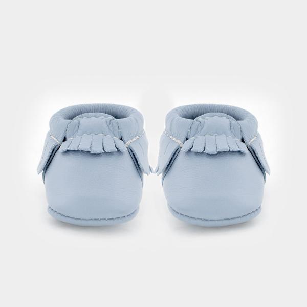 Powder Blue Soft Sole Leather Moccassins-Shoes-Freshly Picked-0-bluebird baby & kids