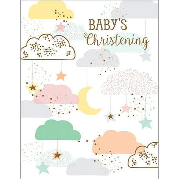 With Scripture Christening Card - Stars and Clouds-Greeting Cards-GINA B DESIGNS-bluebird baby & kids