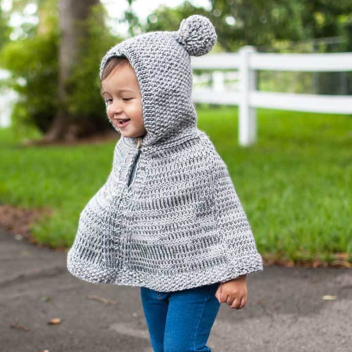 Gray Hooded Poncho-Sweaters-Huggalugs-12-24 M-bluebird baby & kids