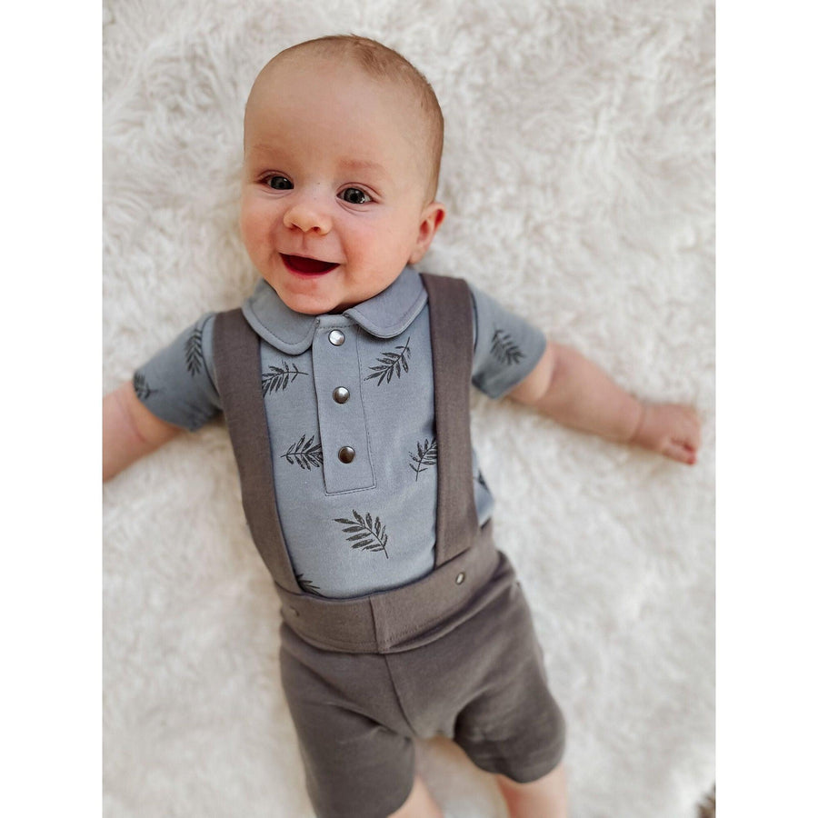 Gray Organic Suspender Shorts-Bottoms-Loved Baby-6-9 M-Gray-bluebird baby & kids