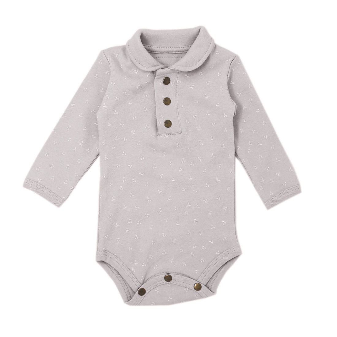 Organic Fog Gray Dots Polo Bodysuit-Bodysuits-Loved Baby-0-3 M-Fog Dots-bluebird baby & kids