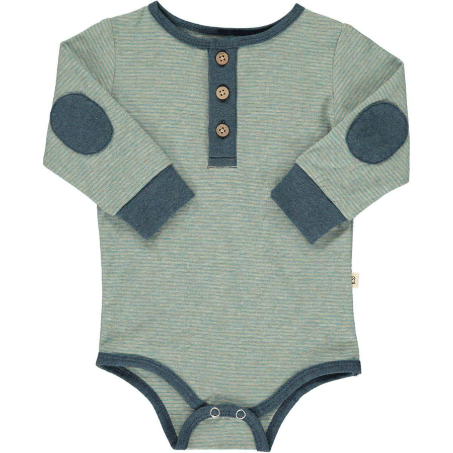 Sage Stripe Henley Onesie-Bodysuits-Me & Henry-0-3 M-bluebird baby & kids
