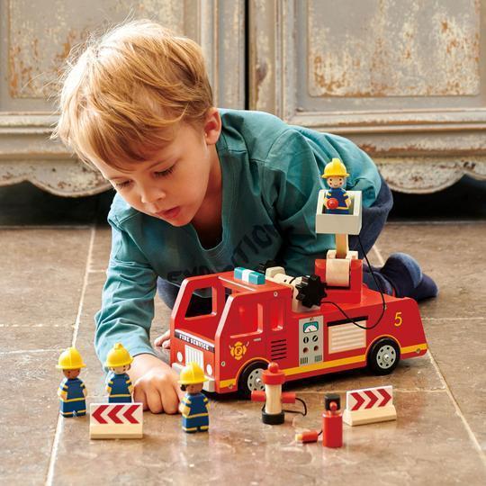Wood Fire Engine Playset-Wooden Toys-Tender Leaf Toys-bluebird baby & kids