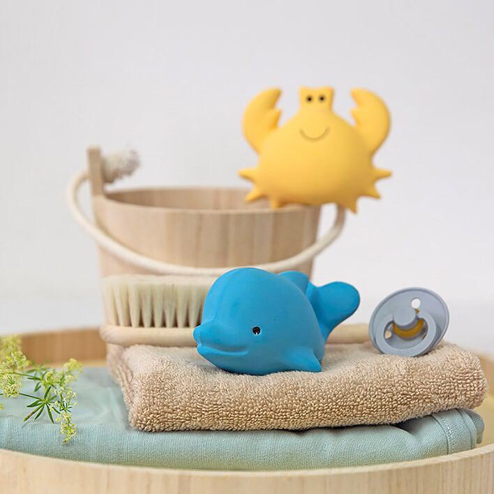 Crab - Natural Organic Rubber Teether, Rattle & Bath Toy-Teethers-Tikiri Toys LLC-Yellow-bluebird baby & kids